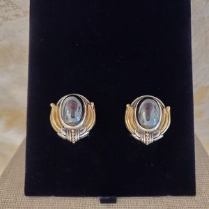 Vintage LAGOS Caviar, Hematite, Sterling Silver and 18K Earrings